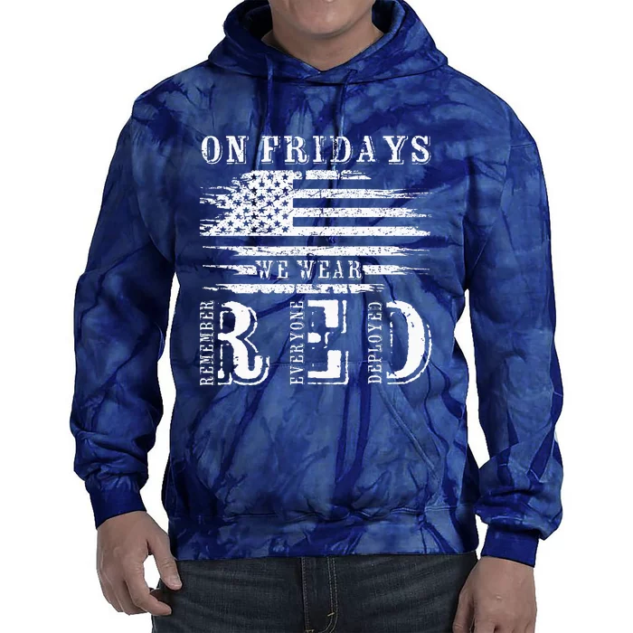 On Friday We Wear Red Retro USA Flag Military Supportive Tie Dye Hoodie