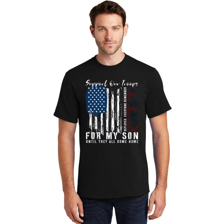 On Friday We Wear Red For My Son Military Support Us Flag Tall T-Shirt