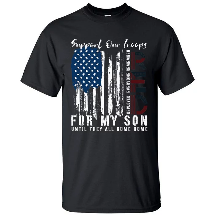 On Friday We Wear Red For My Son Military Support Us Flag Tall T-Shirt