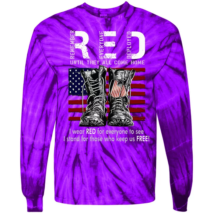 On Friday We Wear Red Remember Everyone Deployed Tie-Dye Long Sleeve Shirt