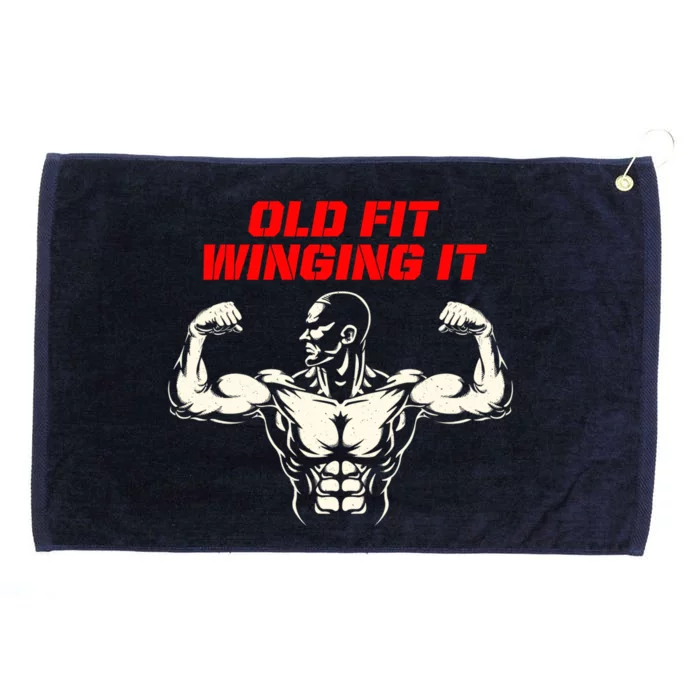 Old Fit Winging It Funny Workout Humor Gym Retired Fitness Gift Grommeted Golf Towel