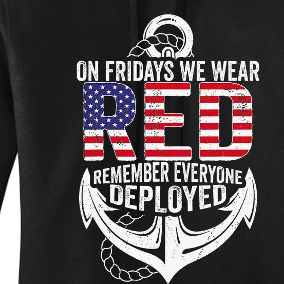 On Fridays We Wear Red Friday Navy Gift Distressed Women's Pullover Hoodie