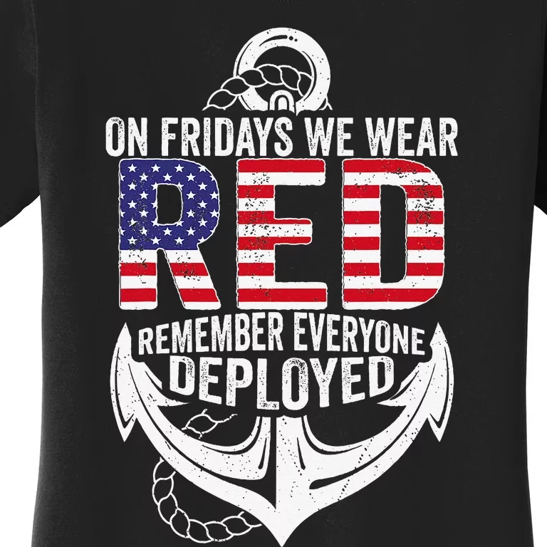 On Fridays We Wear Red Friday Navy Gift Distressed Women's T-Shirt