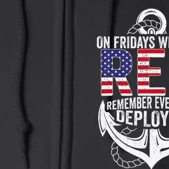 On Fridays We Wear Red Friday Navy Gift Distressed Full Zip Hoodie