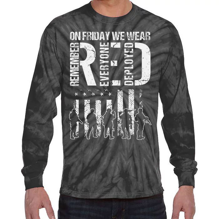 On Friday We Wear Red American Flag Military Supportive Tie-Dye Long Sleeve Shirt