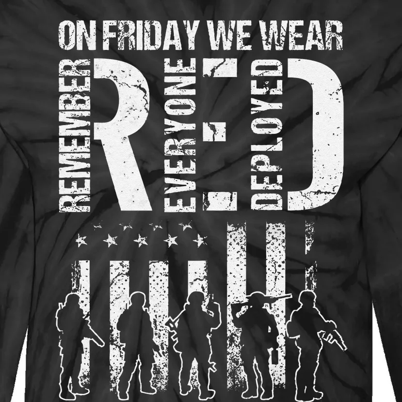 On Friday We Wear Red American Flag Military Supportive Tie-Dye Long Sleeve Shirt