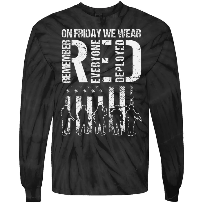 On Friday We Wear Red American Flag Military Supportive Tie-Dye Long Sleeve Shirt