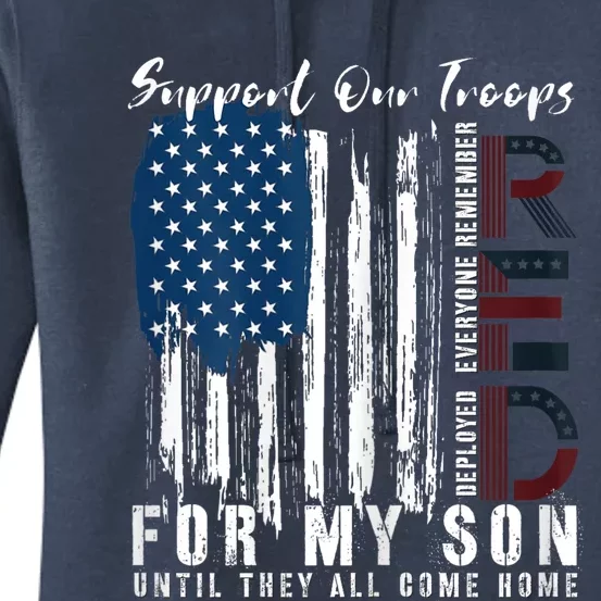 On Friday We Wear Red For My Son Military Support Us Flag Women's Pullover Hoodie