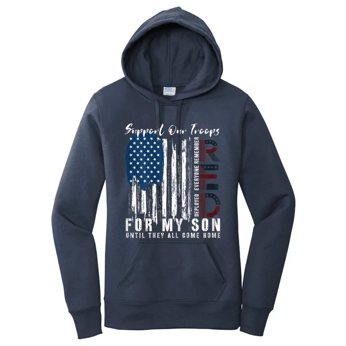 On Friday We Wear Red For My Son Military Support Us Flag Women's Pullover Hoodie