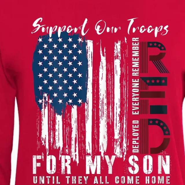 On Friday We Wear Red For My Son Military Support Us Flag Womens Cotton Relaxed Long Sleeve T-Shirt