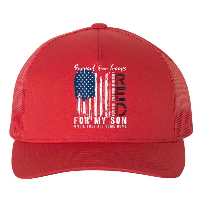 On Friday We Wear Red For My Son Military Support Us Flag Yupoong Adult 5-Panel Trucker Hat