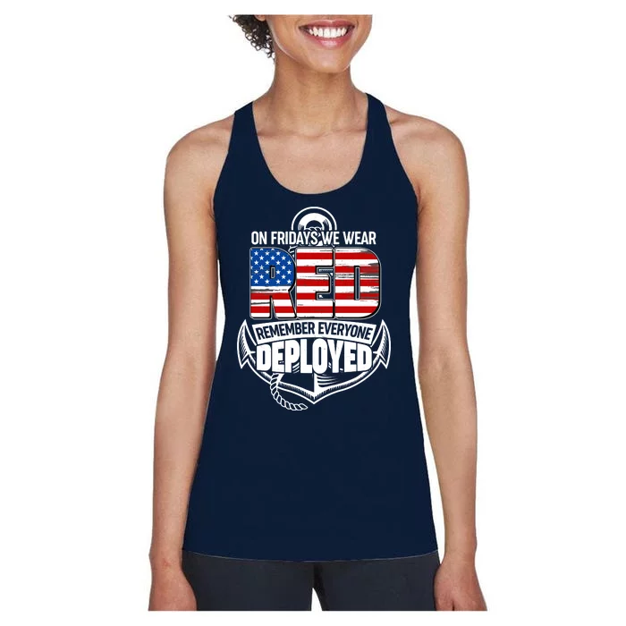 On Fridays We Wear RED Remember Everyone Deployed Women's Racerback Tank