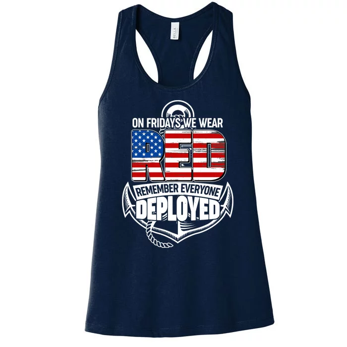 On Fridays We Wear RED Remember Everyone Deployed Women's Racerback Tank