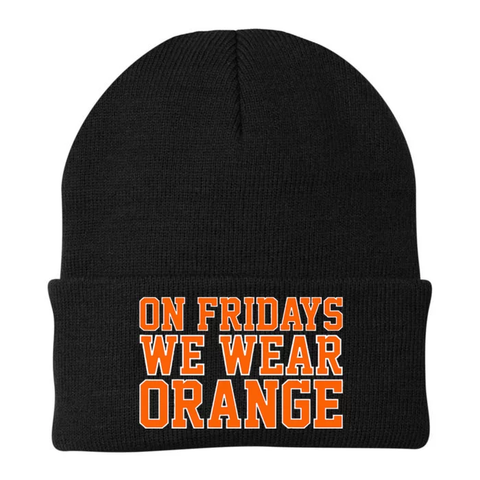 On Fridays We Wear Orange High School Football Team Pride Knit Cap Winter Beanie