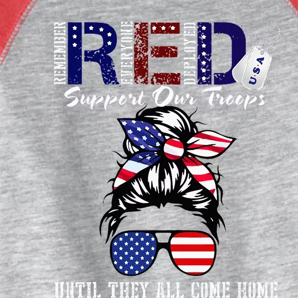 On Friday We Wear Red Military Support Troops Red US Flag Toddler Fine Jersey T-Shirt