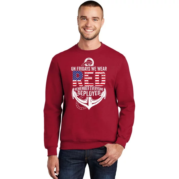 On Fridays We Wear Red Friday Navy Gift Distressed Tall Sweatshirt