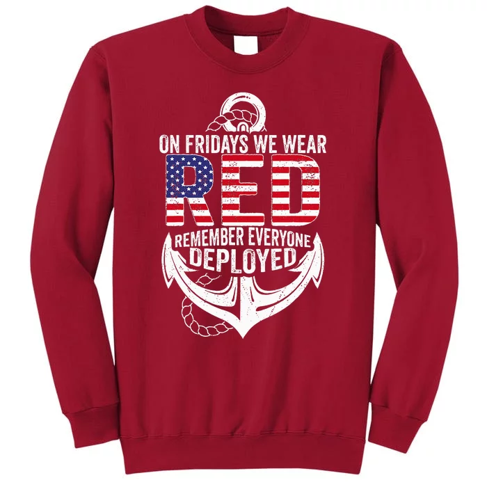 On Fridays We Wear Red Friday Navy Gift Distressed Tall Sweatshirt