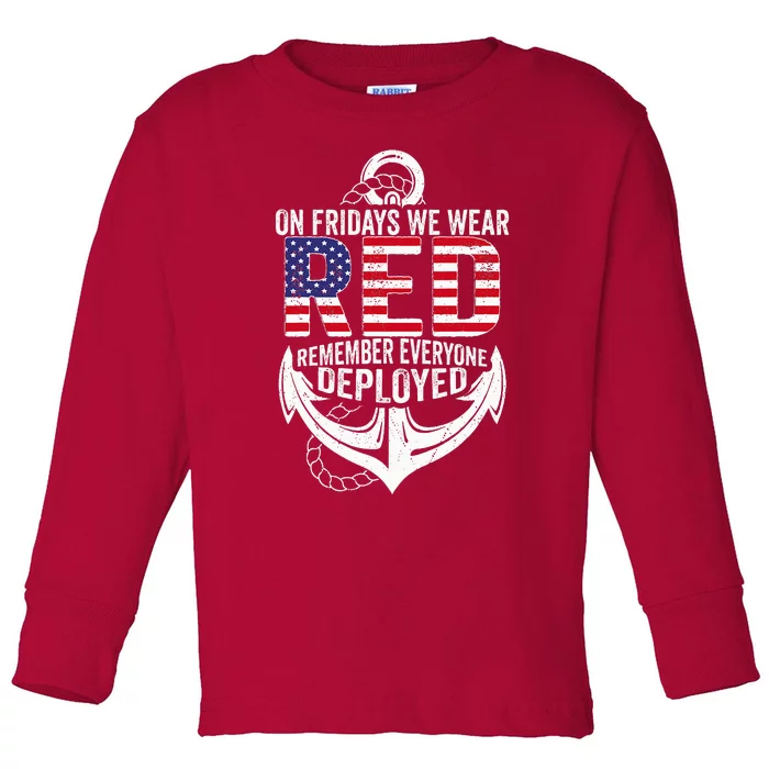 On Fridays We Wear Red Friday Navy Gift Distressed Toddler Long Sleeve Shirt