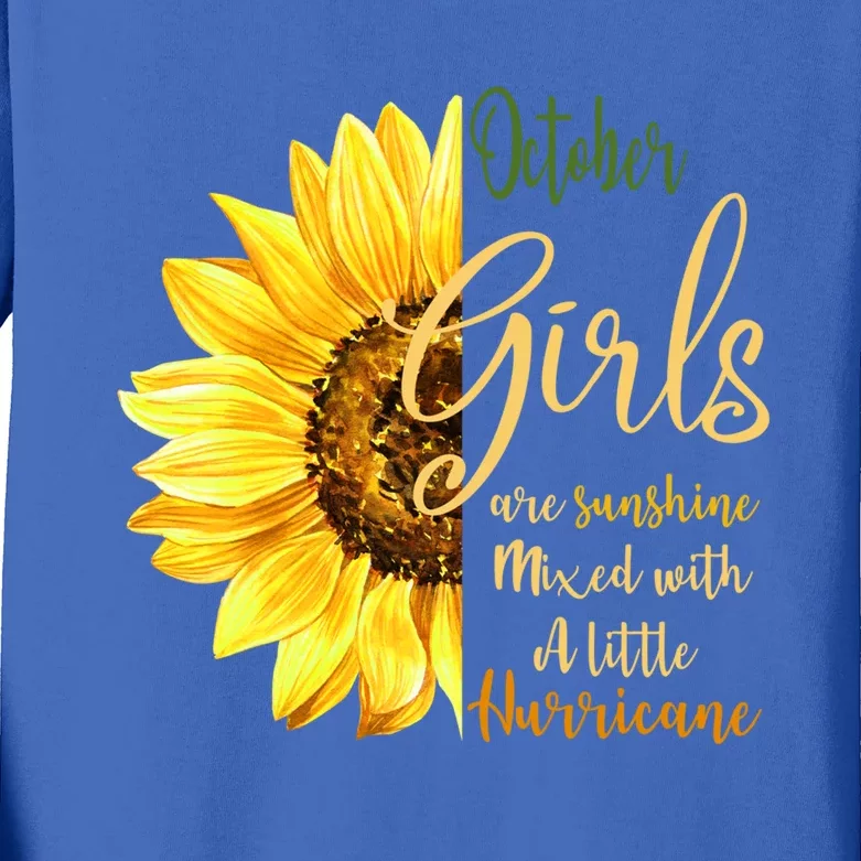 October Girl Are Sunshine Mixed Little Hurricane Flower Gift Kids Long Sleeve Shirt