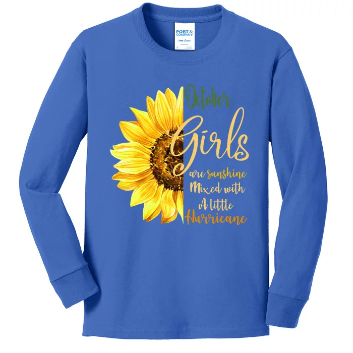 October Girl Are Sunshine Mixed Little Hurricane Flower Gift Kids Long Sleeve Shirt