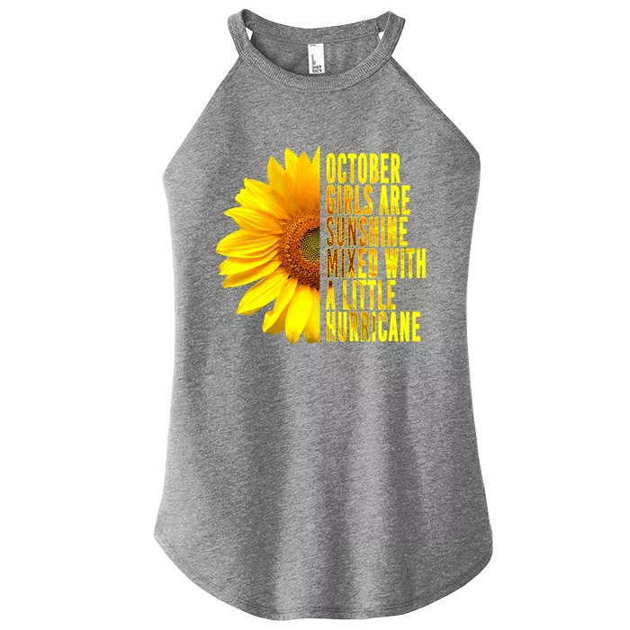 October Girls Are Sunshine Mixed Hurricane Sunflower Gift Funny Gift Women’s Perfect Tri Rocker Tank