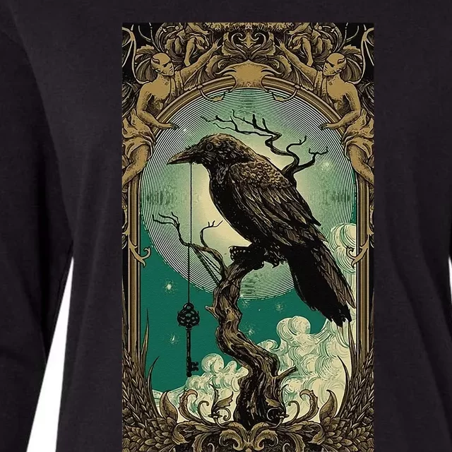 Occult Gothic Aesthetic Esoteric Crow Witchcraft Mysticism Womens Cotton Relaxed Long Sleeve T-Shirt