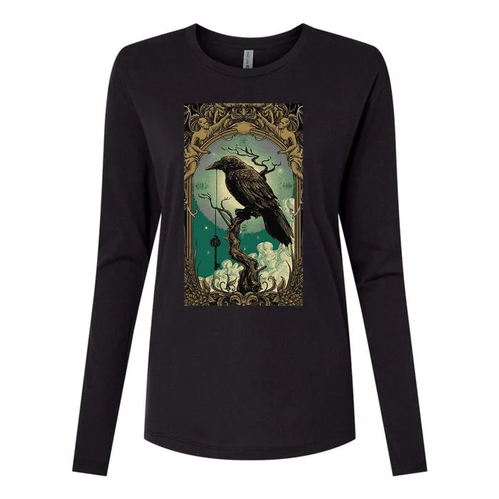 Occult Gothic Aesthetic Esoteric Crow Witchcraft Mysticism Womens Cotton Relaxed Long Sleeve T-Shirt