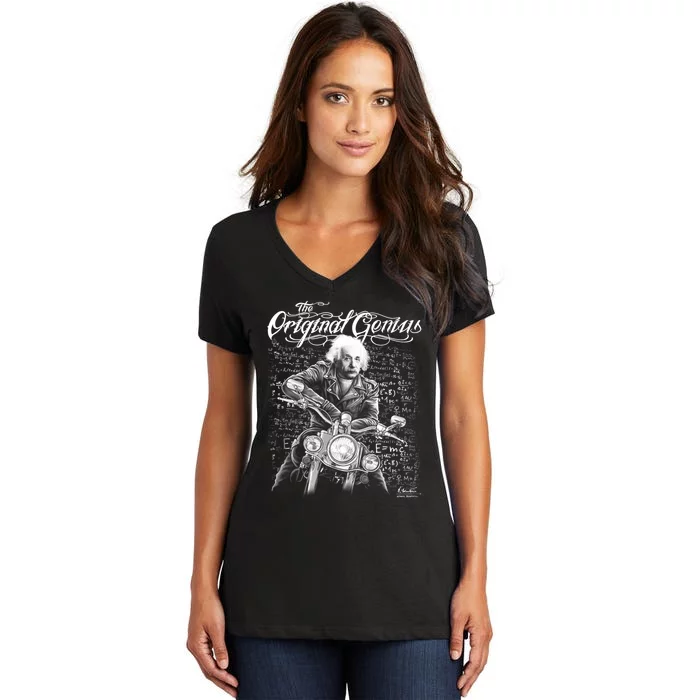 Original Genius Albert Einstein Biker Women's V-Neck T-Shirt