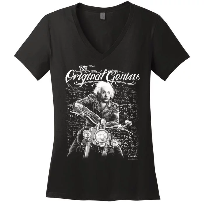 Original Genius Albert Einstein Biker Women's V-Neck T-Shirt