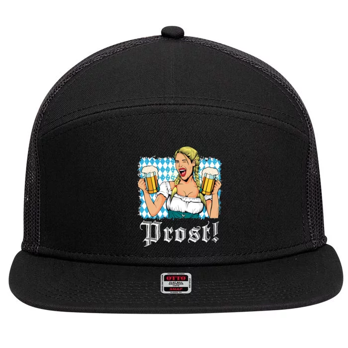 Oktoberfest Beer German Girl Bavarian Flag Drinking Prost 7 Panel Mesh Trucker Snapback Hat