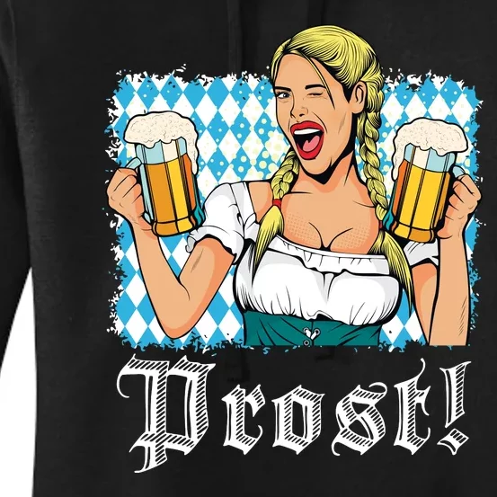 Oktoberfest Beer German Girl Bavarian Flag Drinking Prost Women's Pullover Hoodie