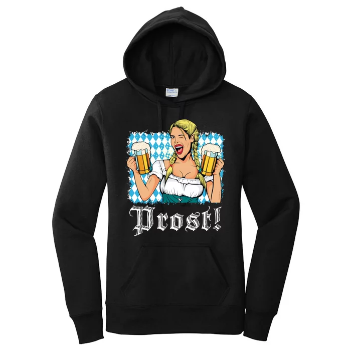 Oktoberfest Beer German Girl Bavarian Flag Drinking Prost Women's Pullover Hoodie