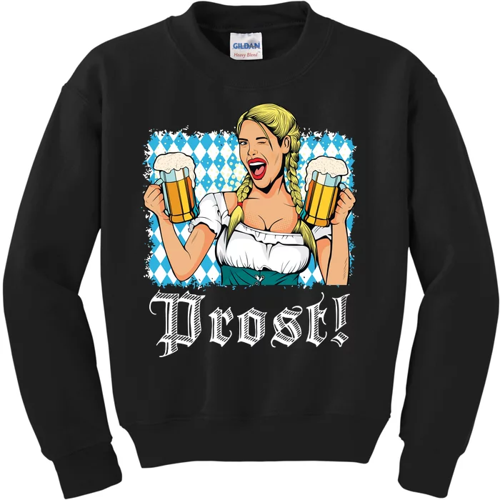 Oktoberfest Beer German Girl Bavarian Flag Drinking Prost Kids Sweatshirt