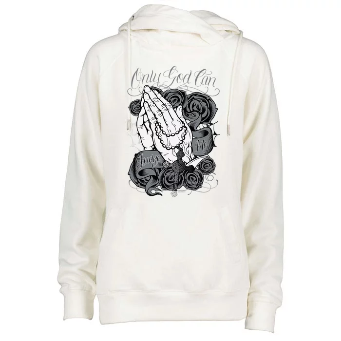 Only God Can Judge Me Chicano Low Rider Graphic Art Womens Funnel Neck Pullover Hood