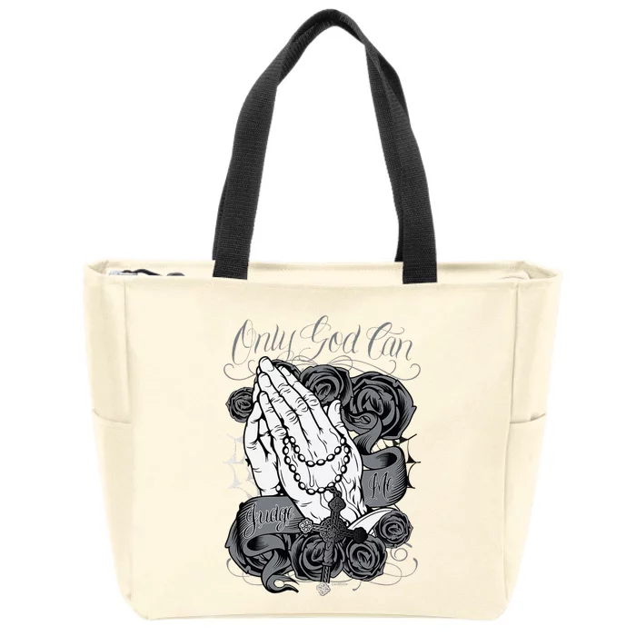 Only God Can Judge Me Chicano Low Rider Graphic Art Zip Tote Bag