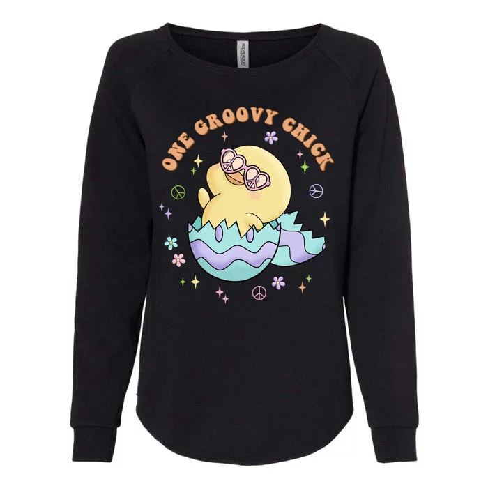 One Groovy Chick Funny Cute Baby Chicken Womens California Wash Sweatshirt