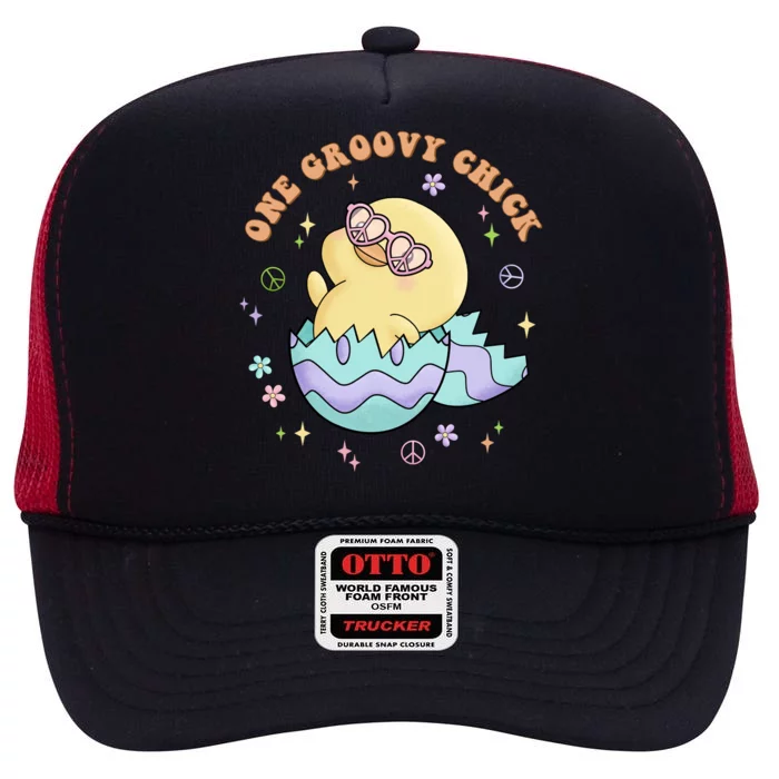 One Groovy Chick Funny Cute Baby Chicken High Crown Mesh Trucker Hat