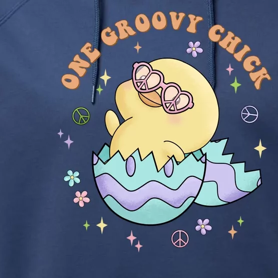 One Groovy Chick Funny Cute Baby Chicken Performance Fleece Hoodie