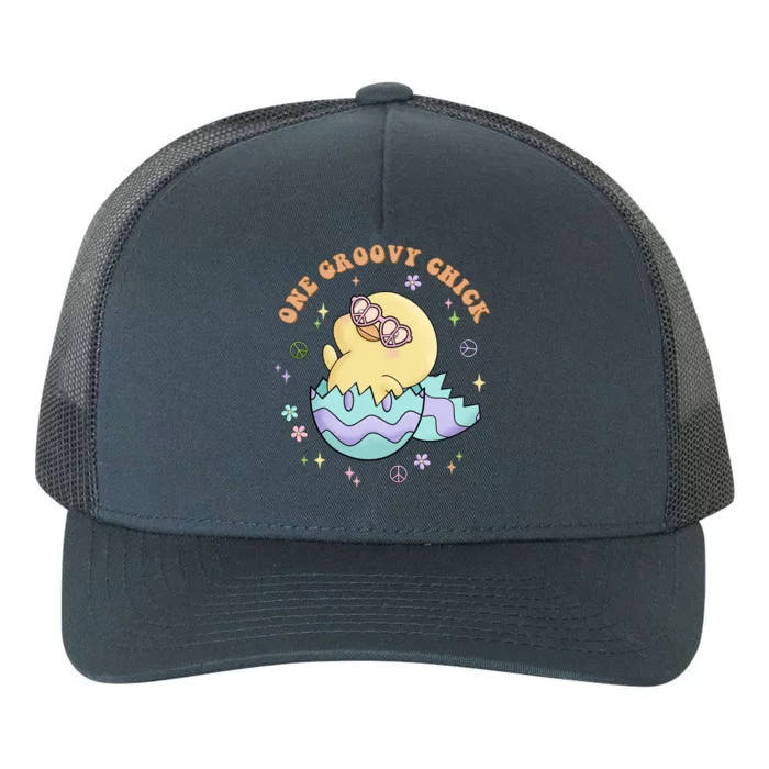 One Groovy Chick Funny Cute Baby Chicken Yupoong Adult 5-Panel Trucker Hat