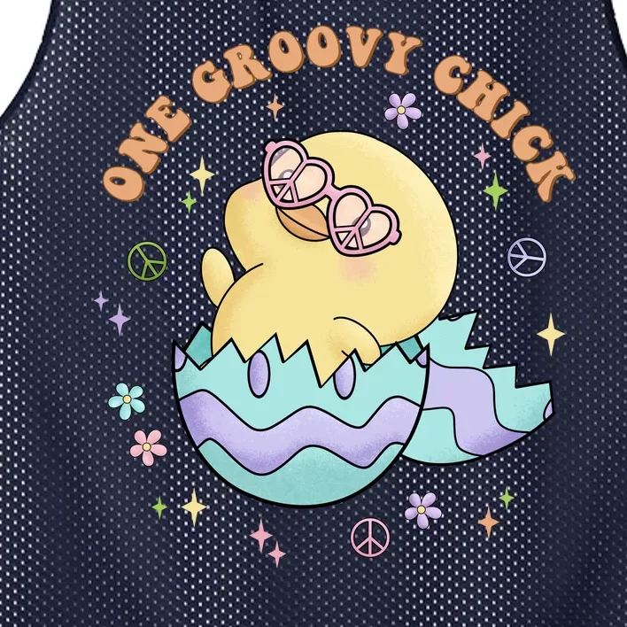 One Groovy Chick Funny Cute Baby Chicken Mesh Reversible Basketball Jersey Tank