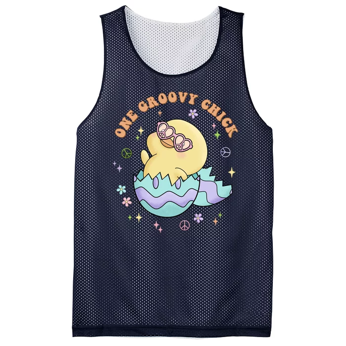 One Groovy Chick Funny Cute Baby Chicken Mesh Reversible Basketball Jersey Tank