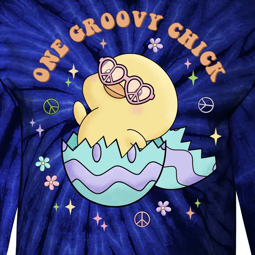 One Groovy Chick Funny Cute Baby Chicken Tie-Dye Long Sleeve Shirt