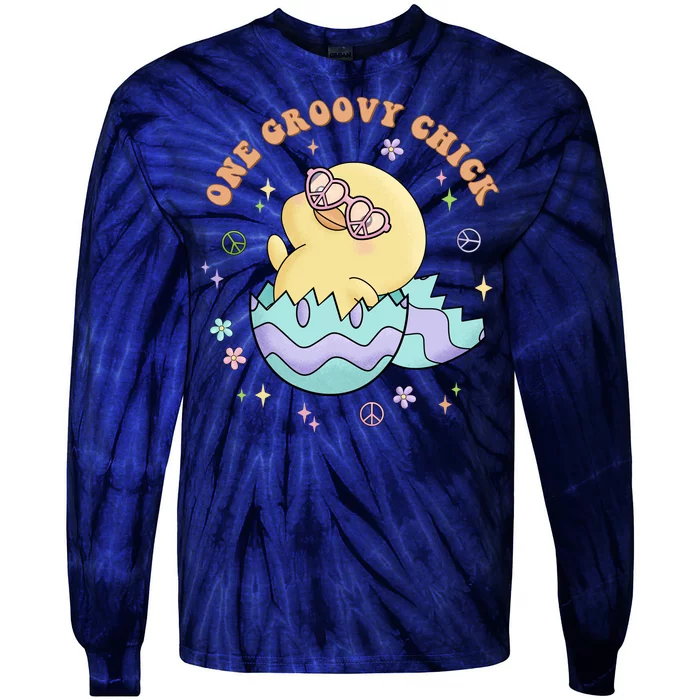 One Groovy Chick Funny Cute Baby Chicken Tie-Dye Long Sleeve Shirt