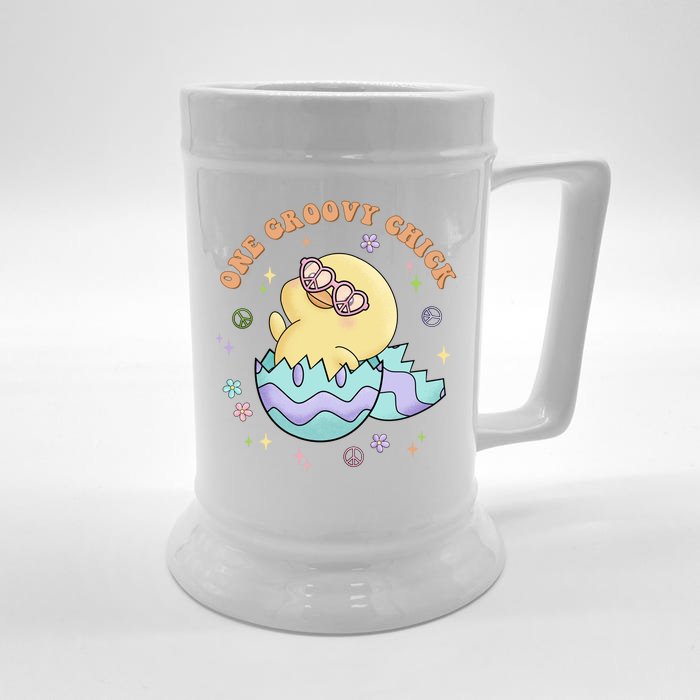 One Groovy Chick Funny Cute Baby Chicken Front & Back Beer Stein