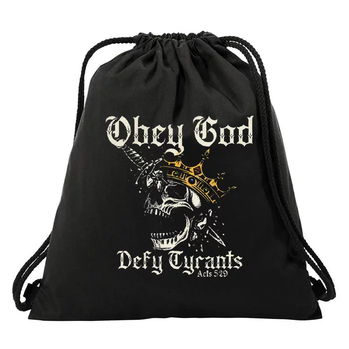 Obey God Defy Tyrants Skull Drawstring Bag