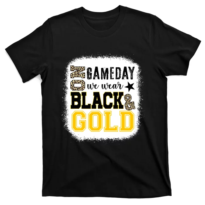 On Game Day Football We Wear Gold And Black Leopard Print T-Shirt