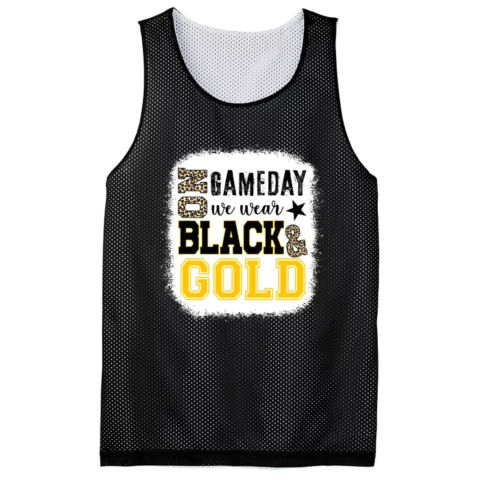 On Game Day Football We Wear Gold And Black Leopard Print Mesh Reversible Basketball Jersey Tank