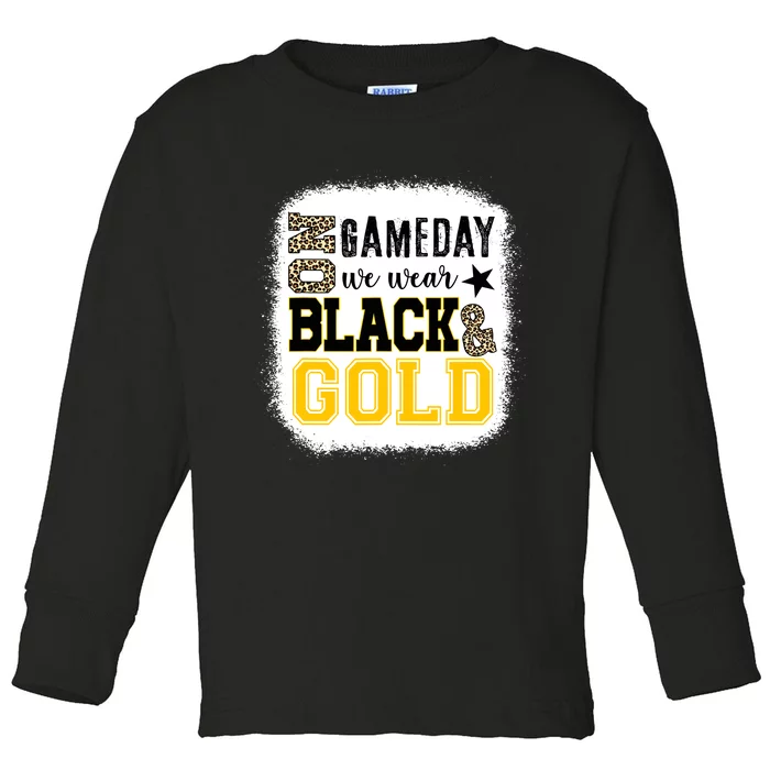 On Game Day Football We Wear Gold And Black Leopard Print Toddler Long Sleeve Shirt