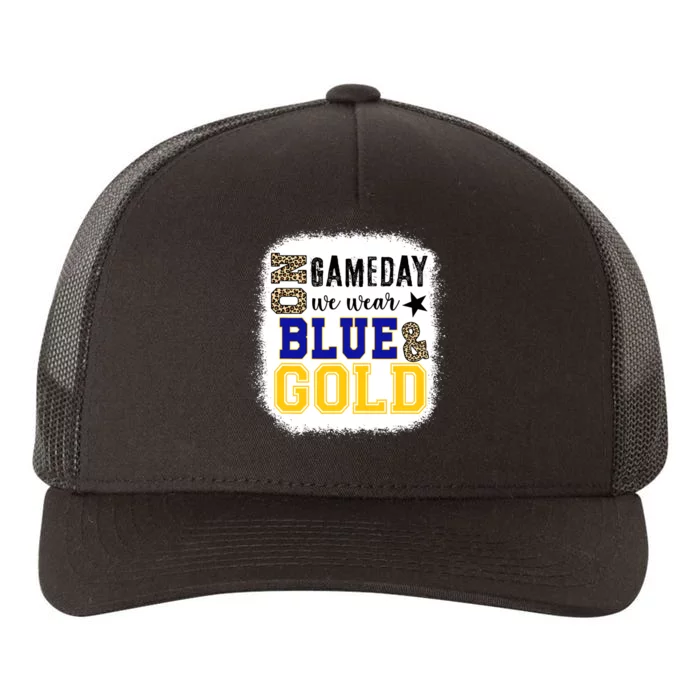 On Game Day Football We Wear Gold And Blue Leopard Print Yupoong Adult 5-Panel Trucker Hat