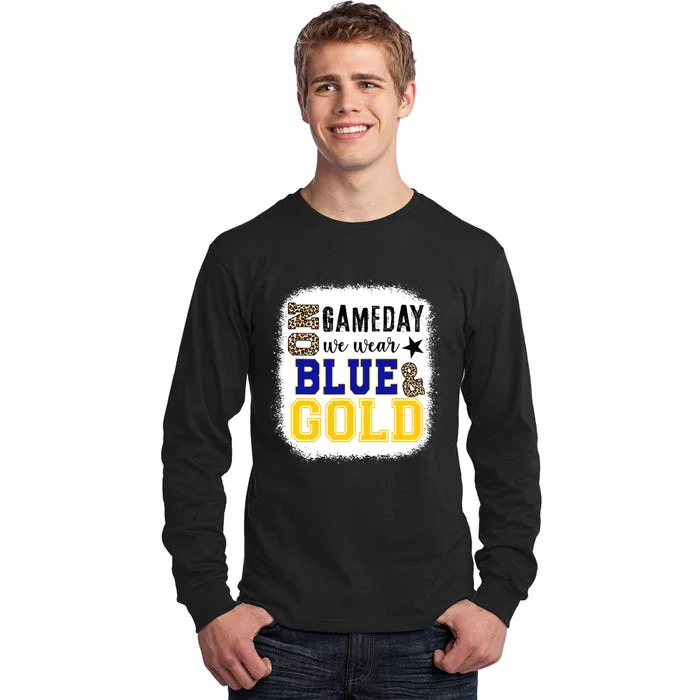 On Game Day Football We Wear Gold And Blue Leopard Print Tall Long Sleeve T-Shirt